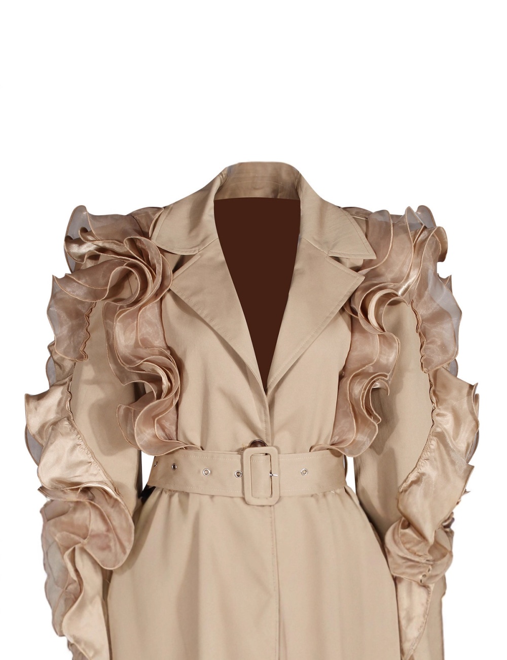 Splice lantern sleeve windbreaker lapel slim coat for women