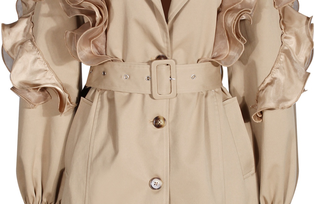 Splice lantern sleeve windbreaker lapel slim coat for women