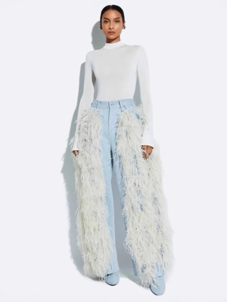 Denim long pants European style pants for women