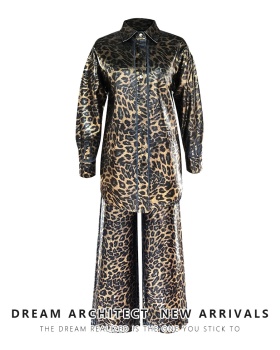 Temperament denim slim bronzing shirt a set