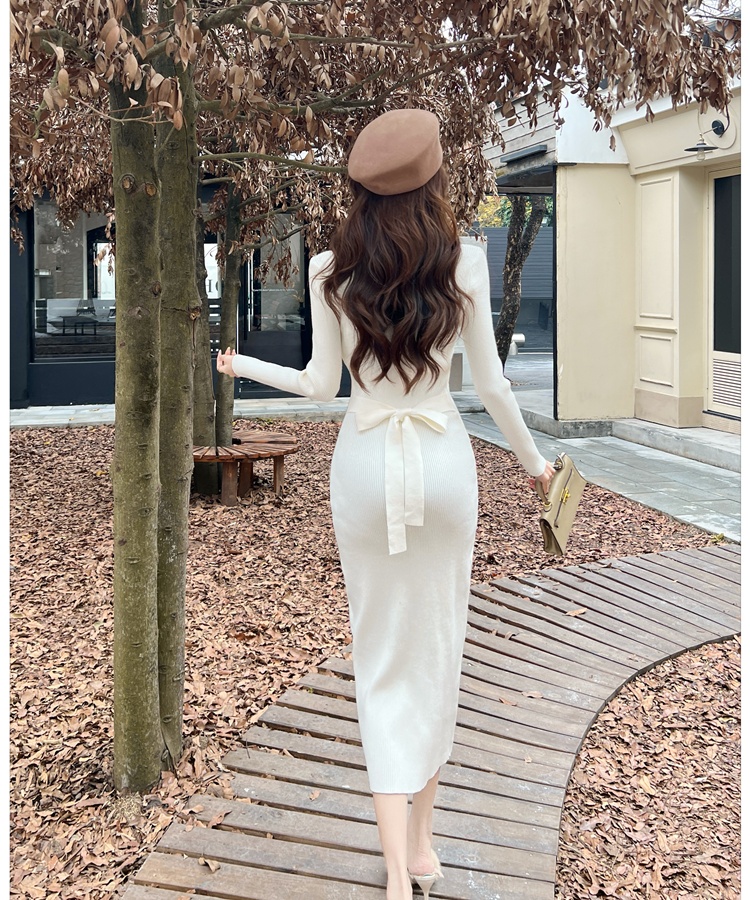 Long sleeve long dress knitted dress for women