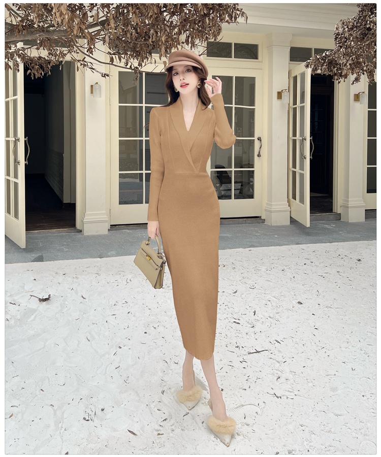 Long sleeve long dress knitted dress for women