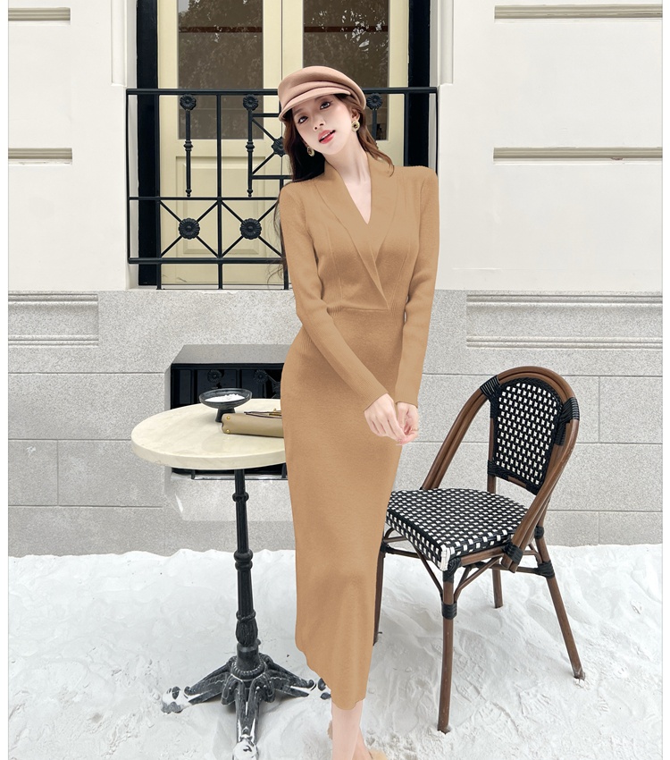 Long sleeve long dress knitted dress for women
