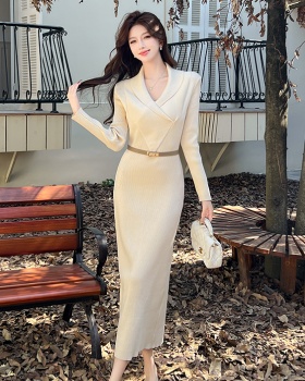 Temperament long dress V-neck sweater dress for women