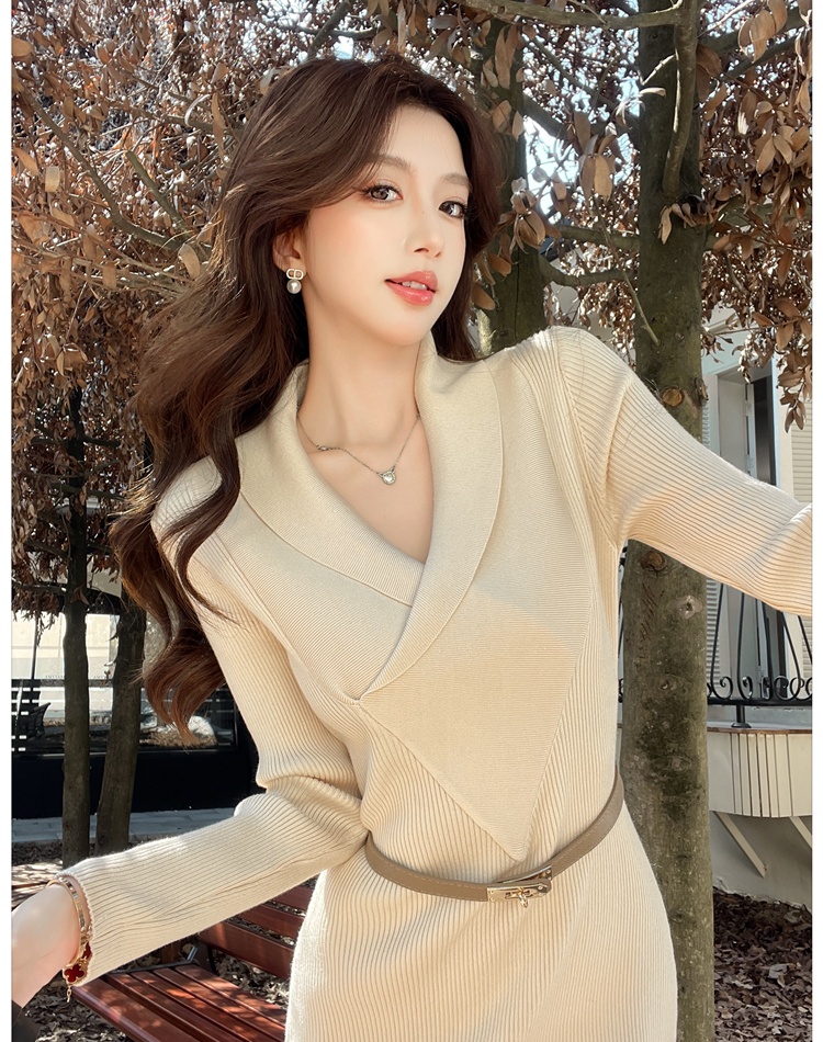 Temperament long dress V-neck sweater dress for women