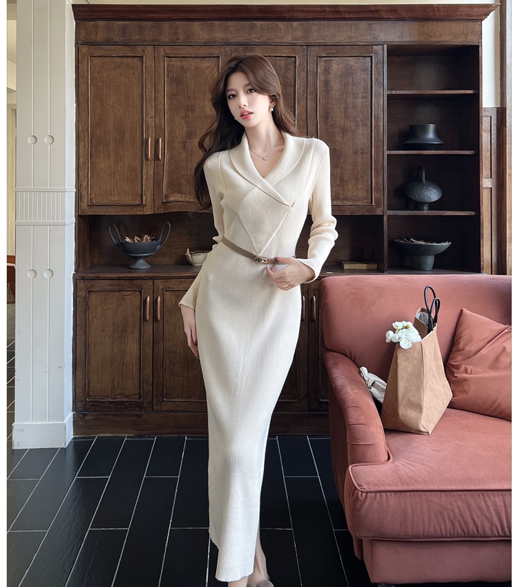 Temperament long dress V-neck sweater dress for women