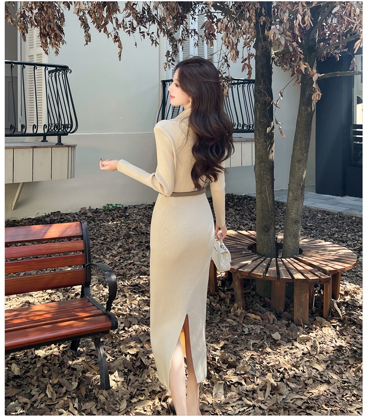 Temperament long dress V-neck sweater dress for women