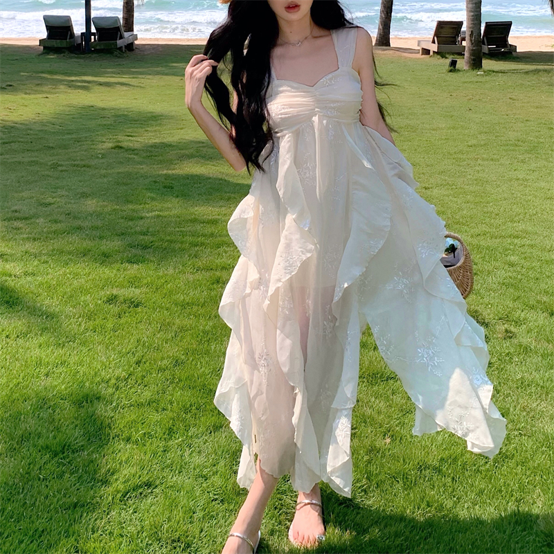 Vacation white jumpsuit velvet long dress for women