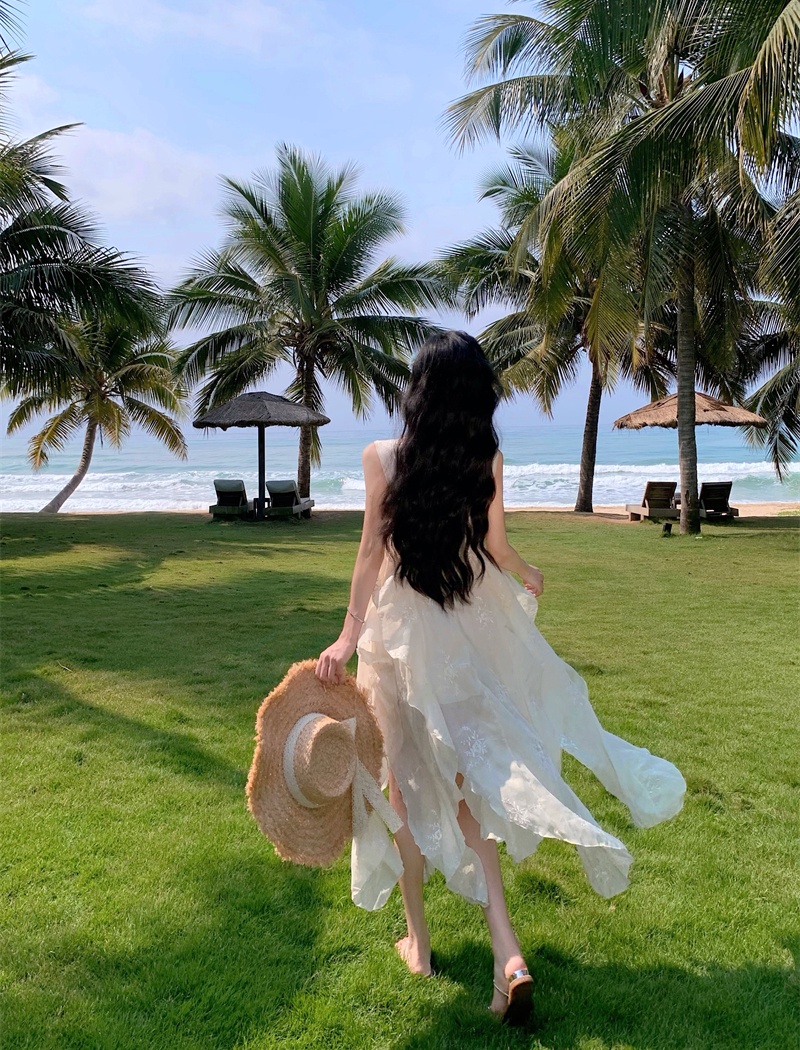 Vacation white jumpsuit velvet long dress for women