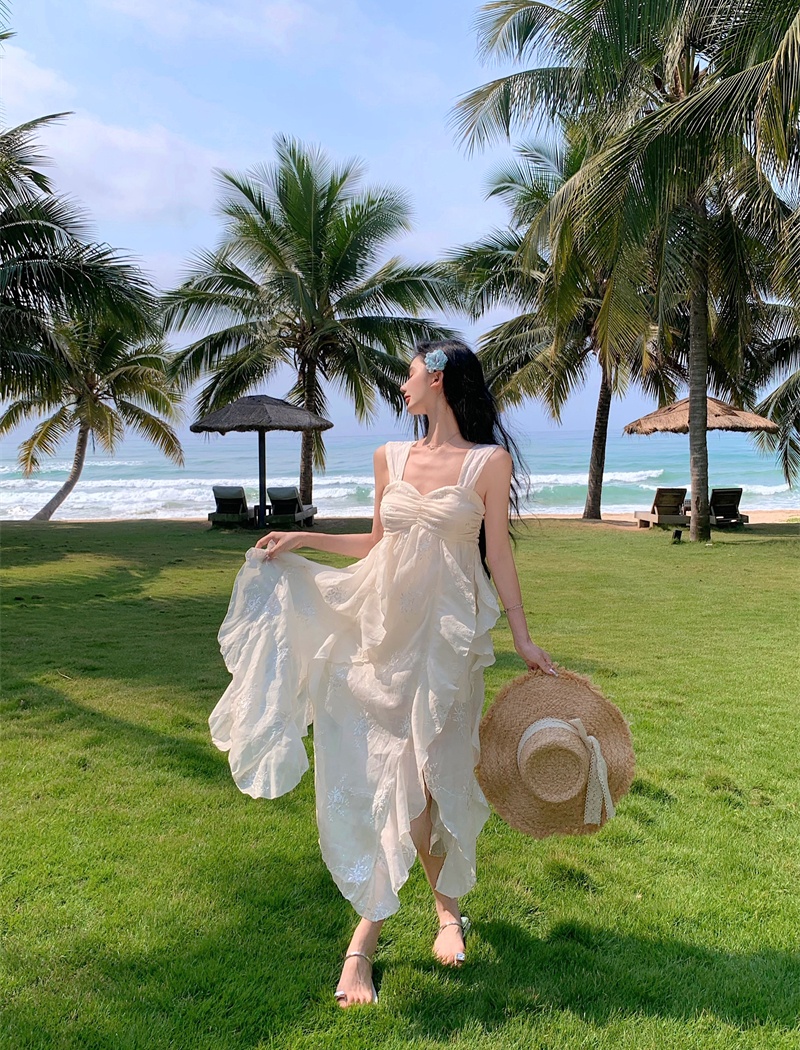 Vacation white jumpsuit velvet long dress for women