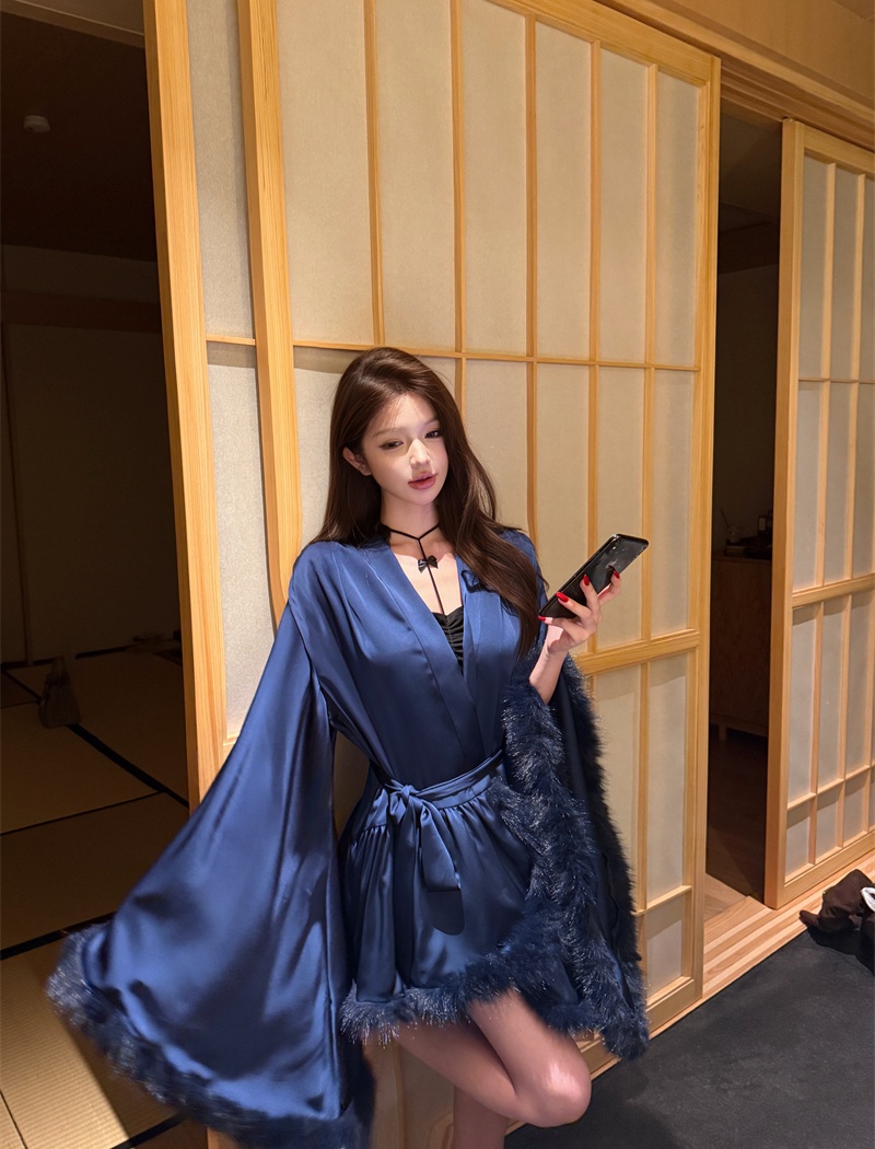 Short pinched waist nightgown satin frenum night dress