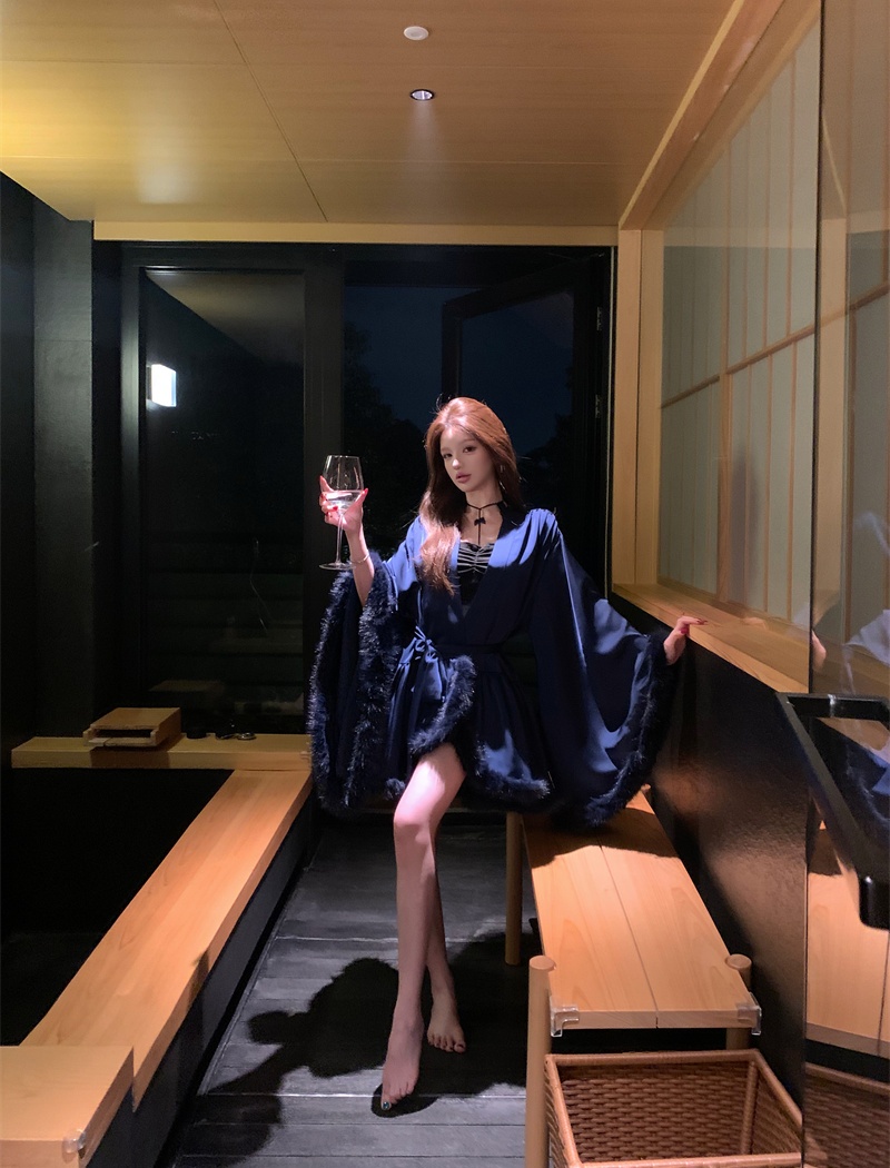 Short pinched waist nightgown satin frenum night dress