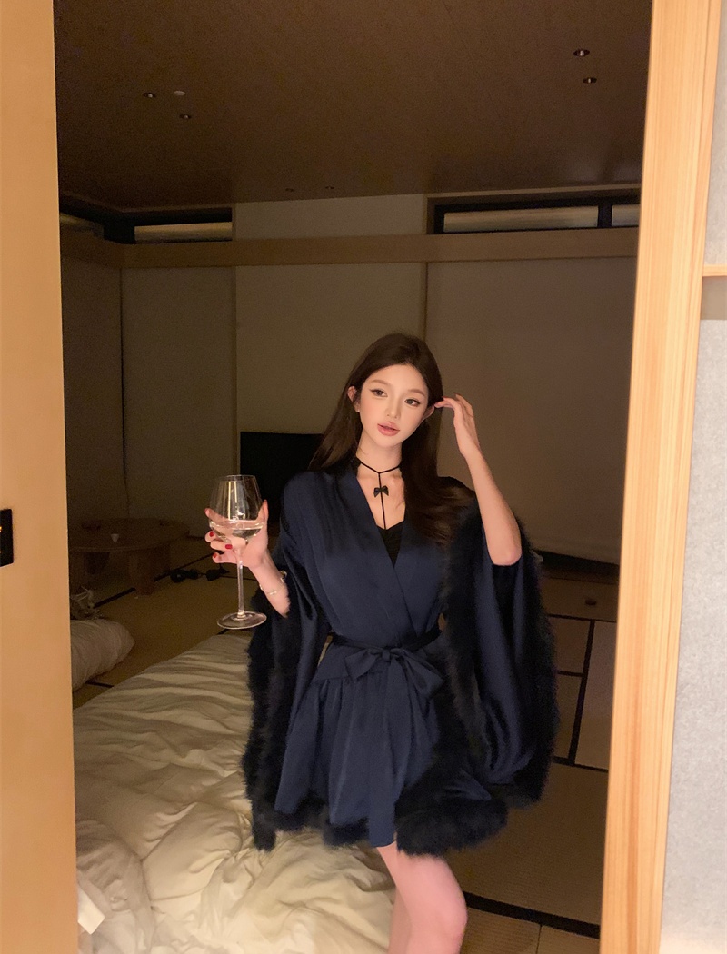 Short pinched waist nightgown satin frenum night dress