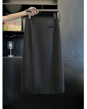 Dark-gray autumn and winter long dress slim skirt