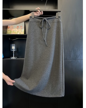 Temperament package hip split long gray slim skirt for women