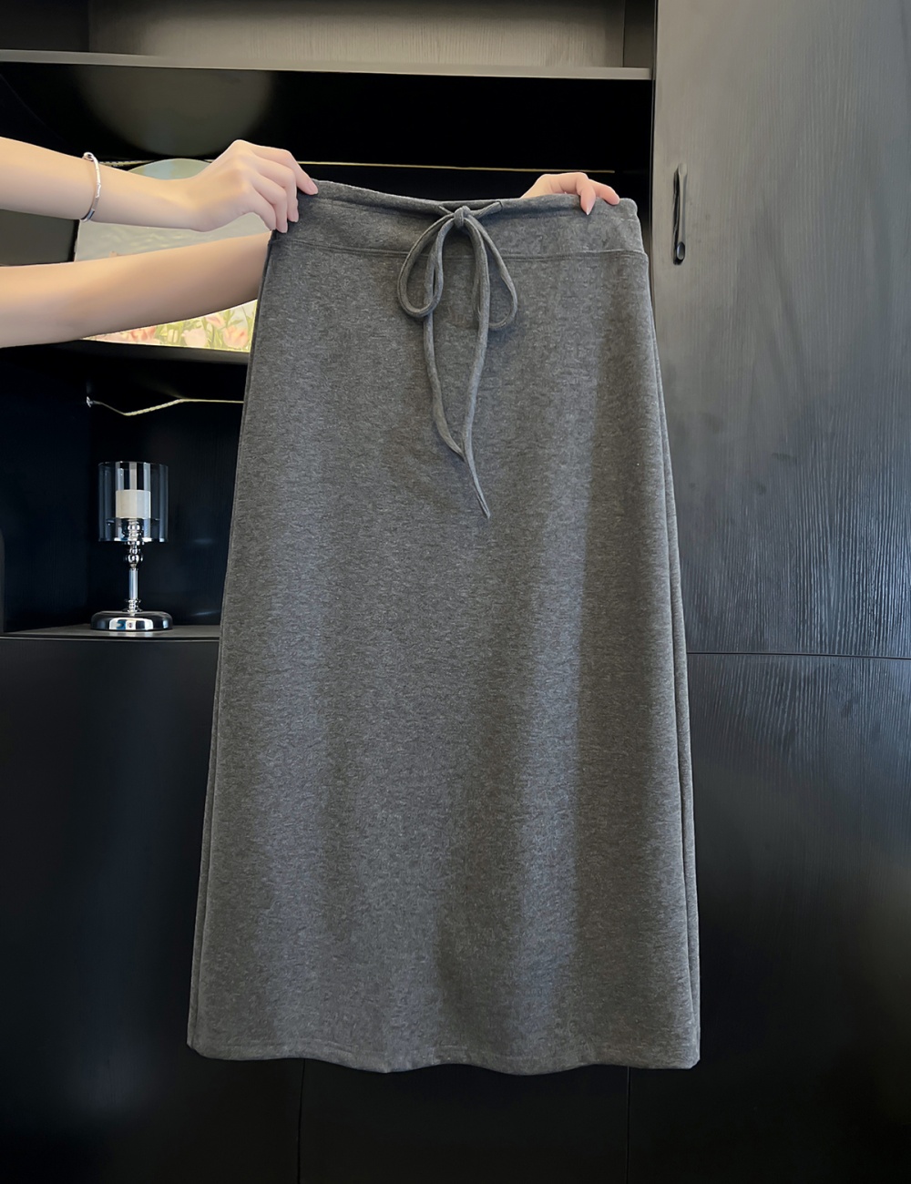 Temperament package hip split long gray slim skirt for women