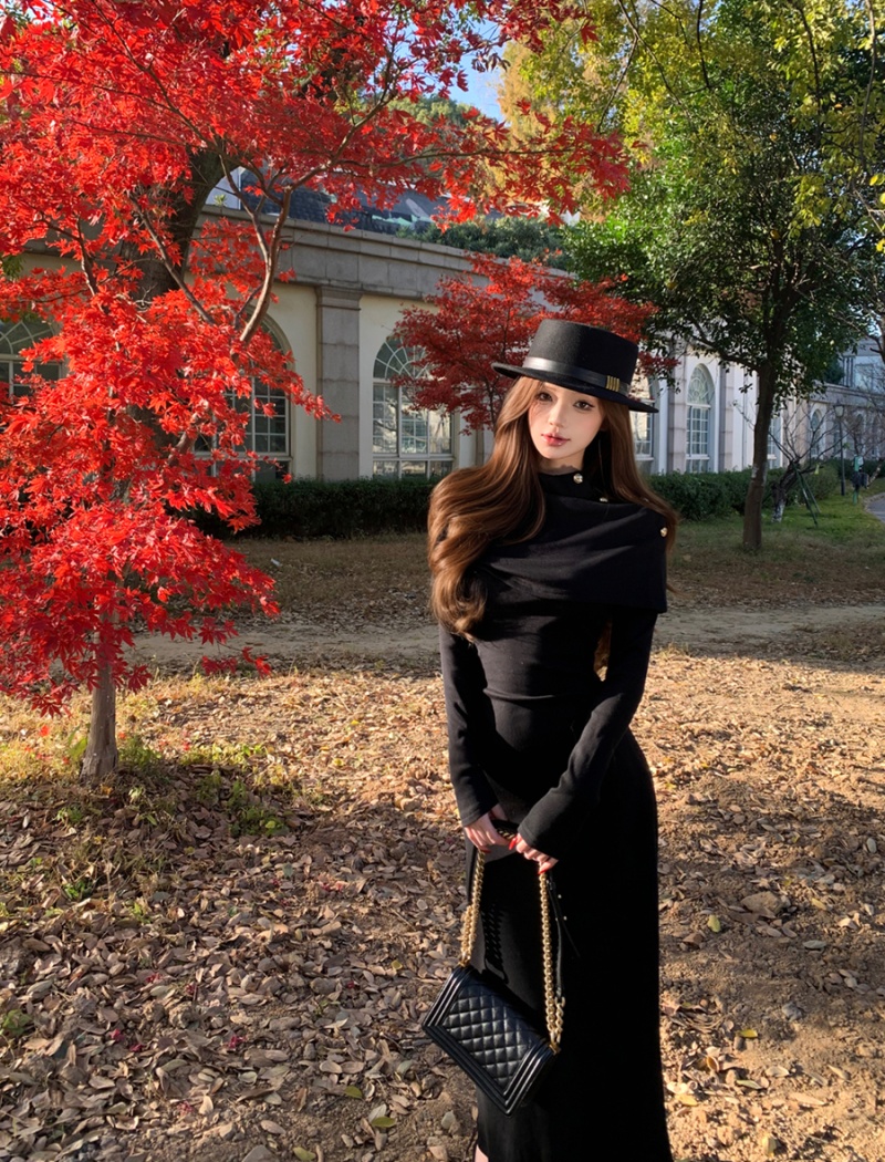 Temperament elegant shawl sexy slim long dress for women