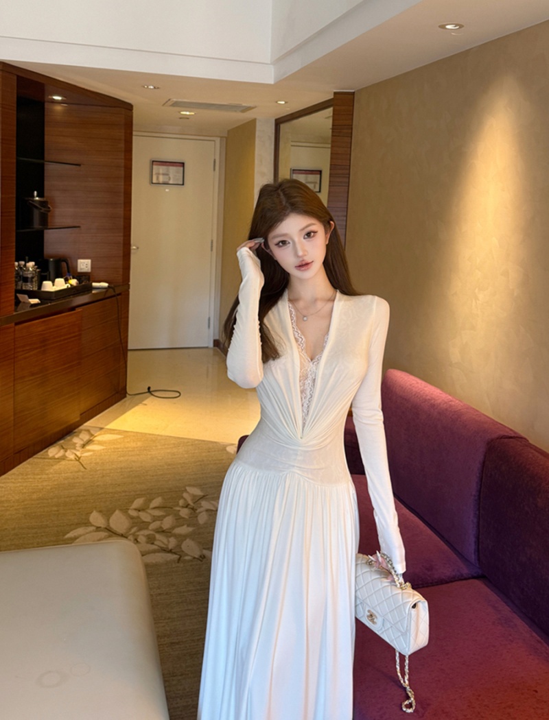 V-neck sexy dress slim long dress for women