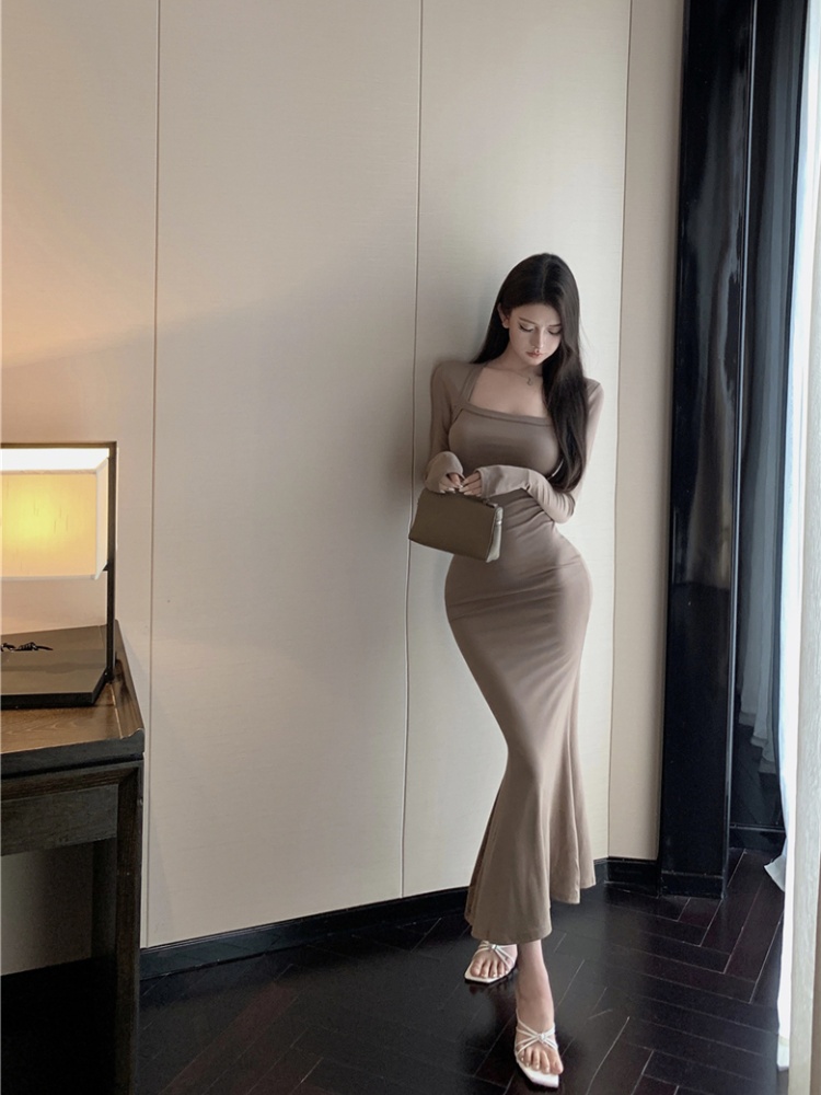 Slim retro temperament sexy  pinched waist dress for women