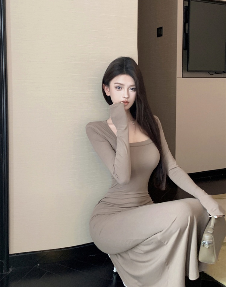 Slim retro temperament sexy  pinched waist dress for women