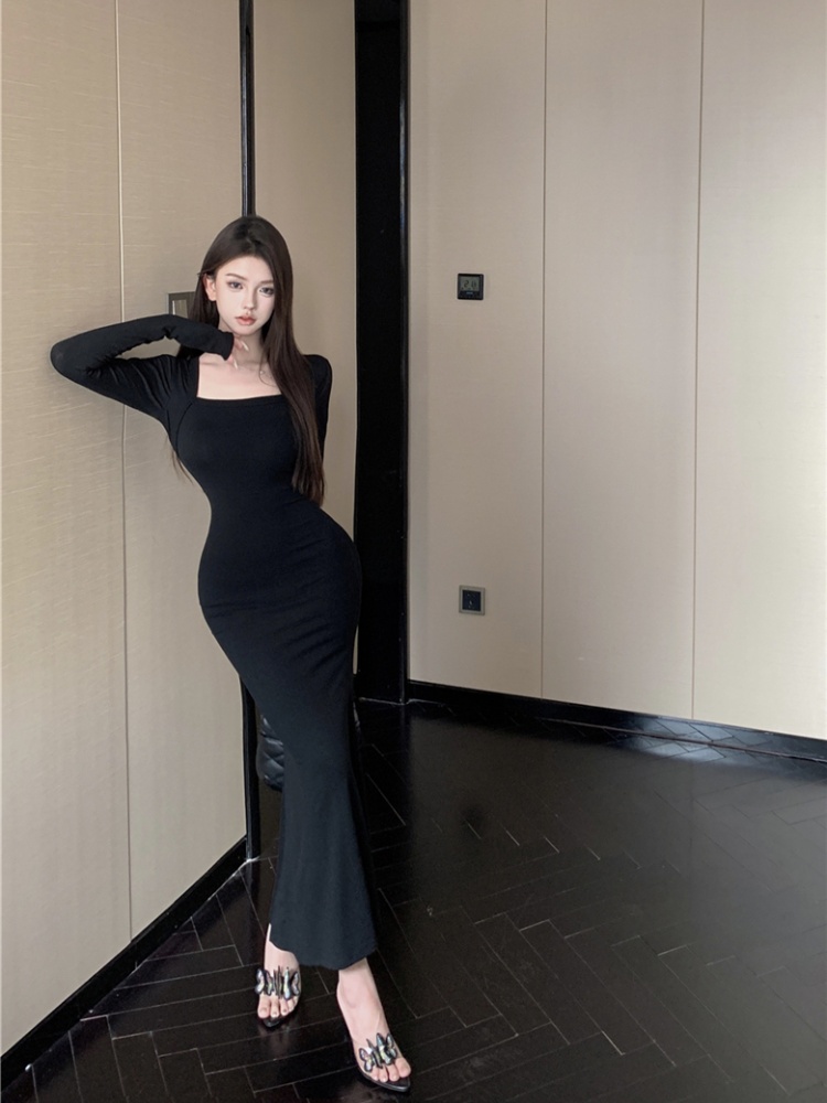 Slim retro temperament sexy  pinched waist dress for women