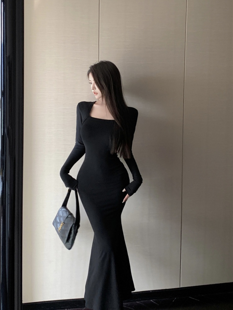 Slim retro temperament sexy  pinched waist dress for women