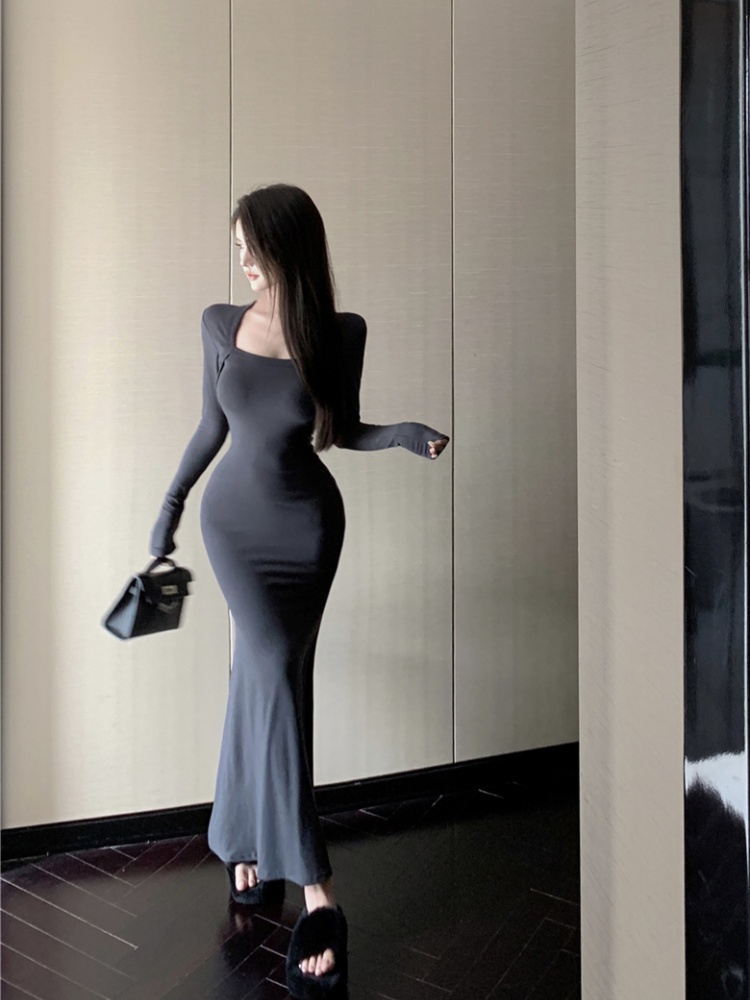 Slim retro temperament sexy  pinched waist dress for women