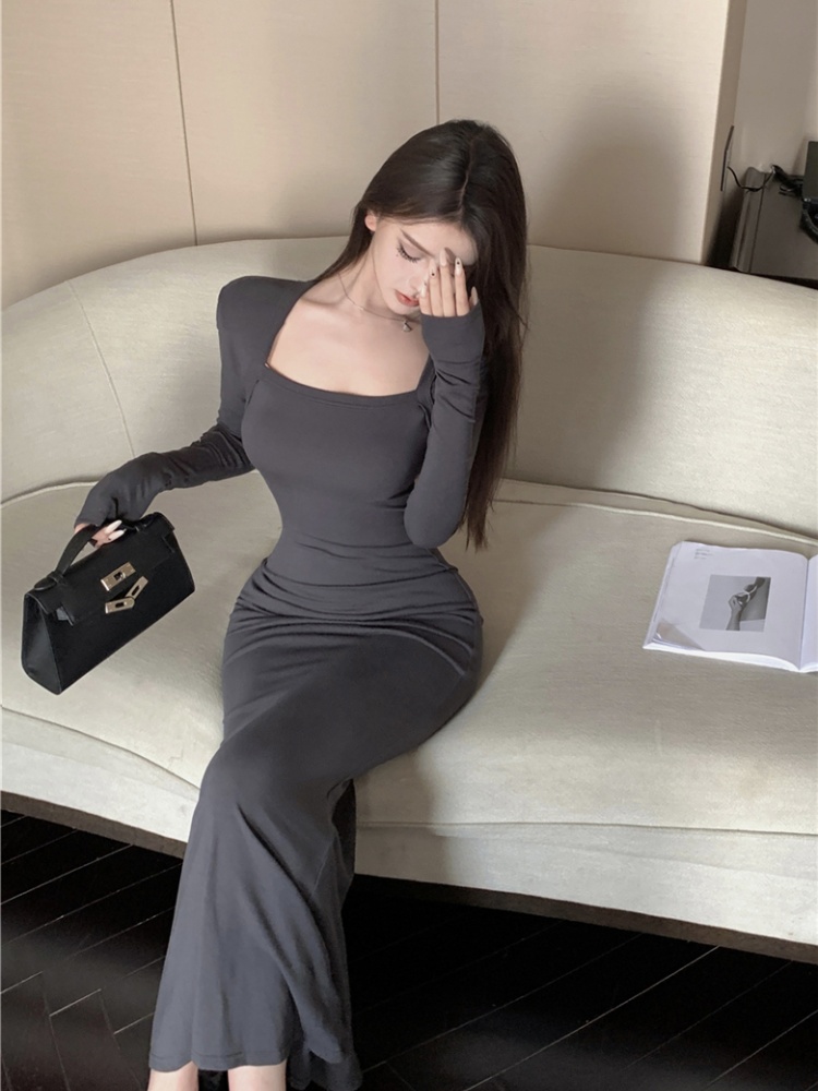 Slim retro temperament sexy  pinched waist dress for women