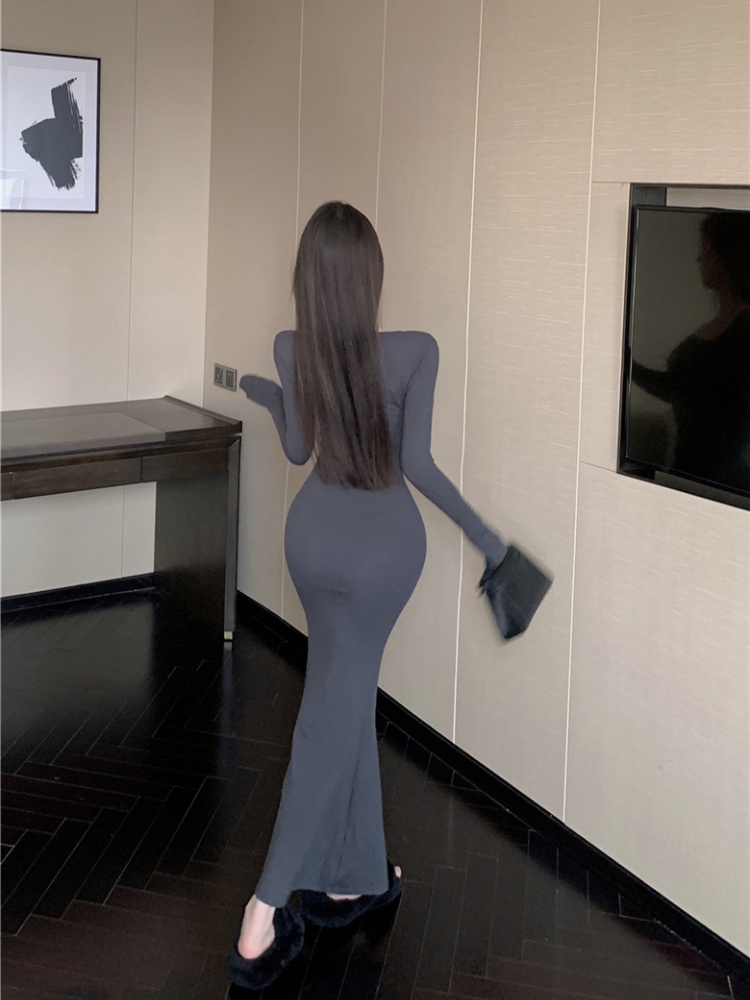 Slim retro temperament sexy  pinched waist dress for women