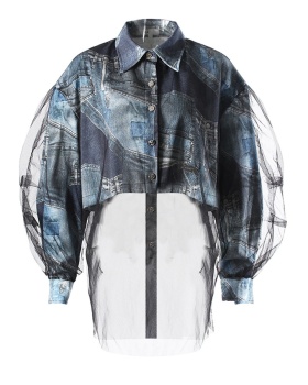 Denim stitching jacket loose spring shirt for women