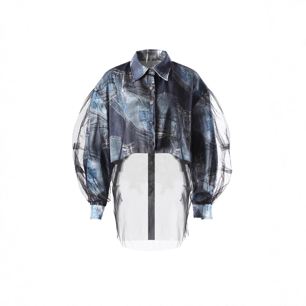 Denim stitching jacket loose spring shirt for women