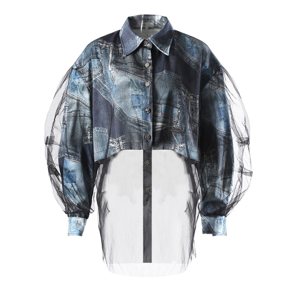 Denim stitching jacket loose spring shirt for women