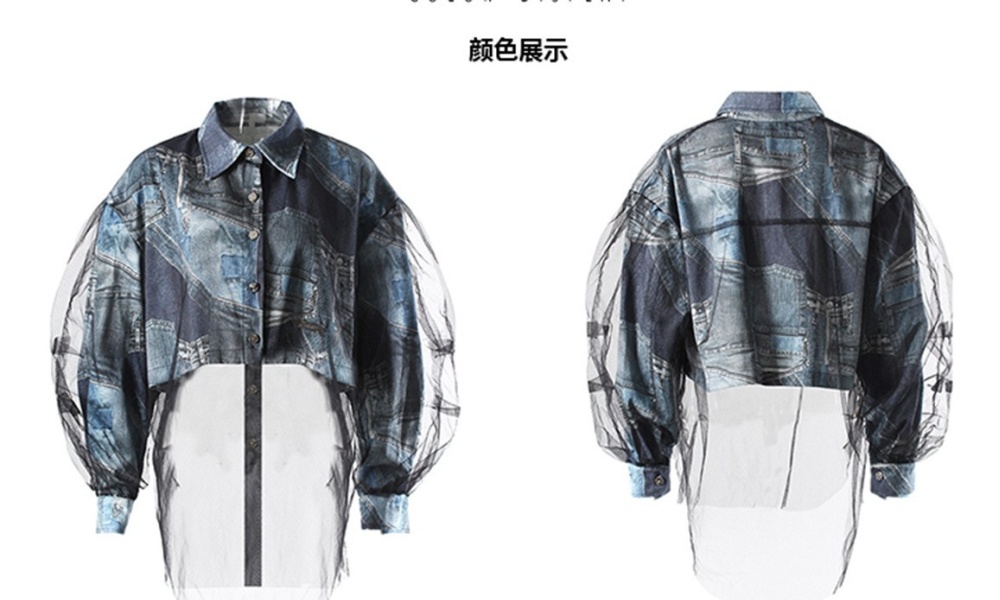 Denim stitching jacket loose spring shirt for women
