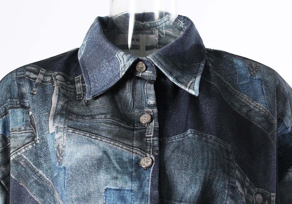 Denim stitching jacket loose spring shirt for women