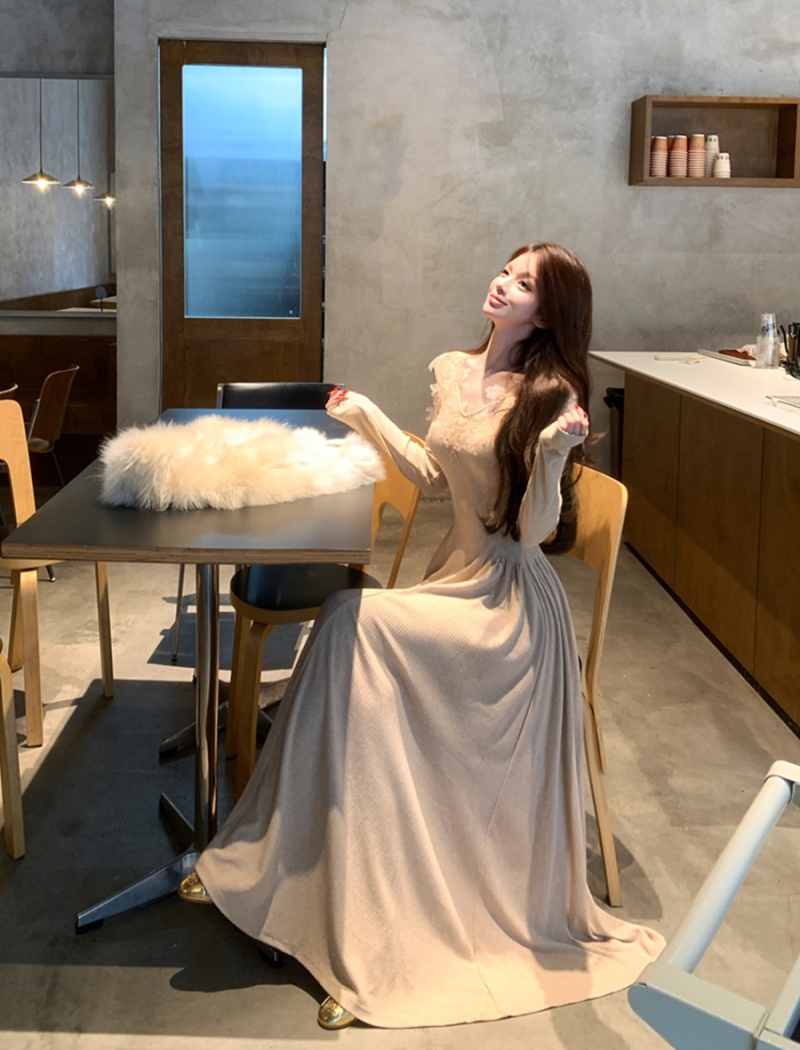 Sexy big skirt long dress slim lace dress for women