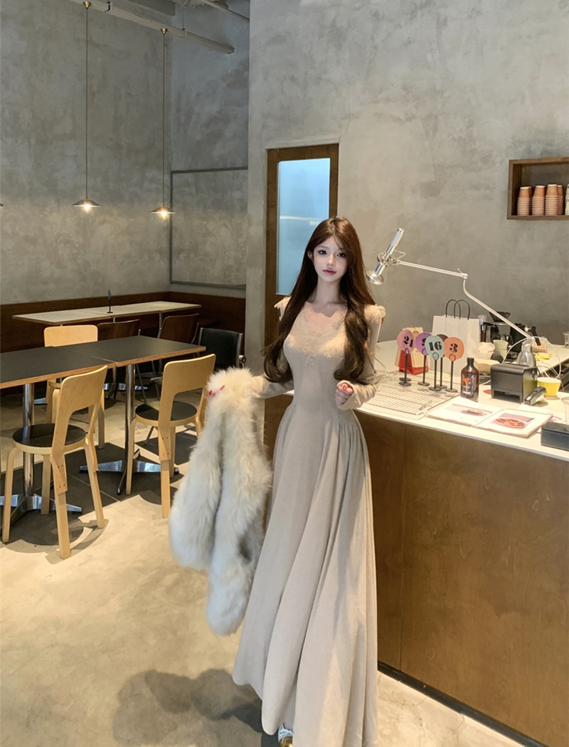 Sexy big skirt long dress slim lace dress for women