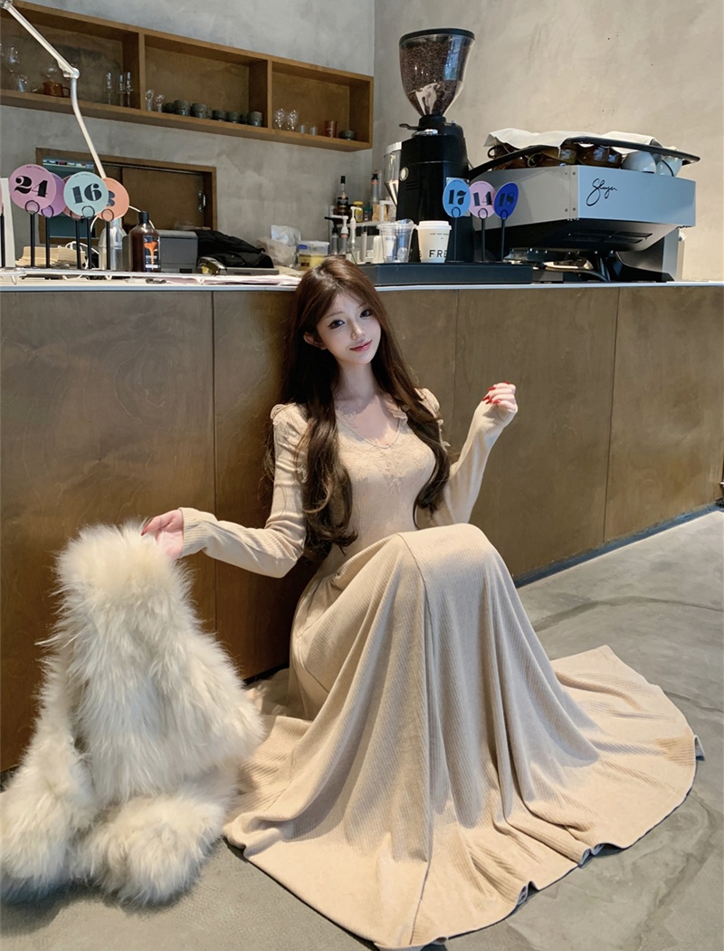 Sexy big skirt long dress slim lace dress for women