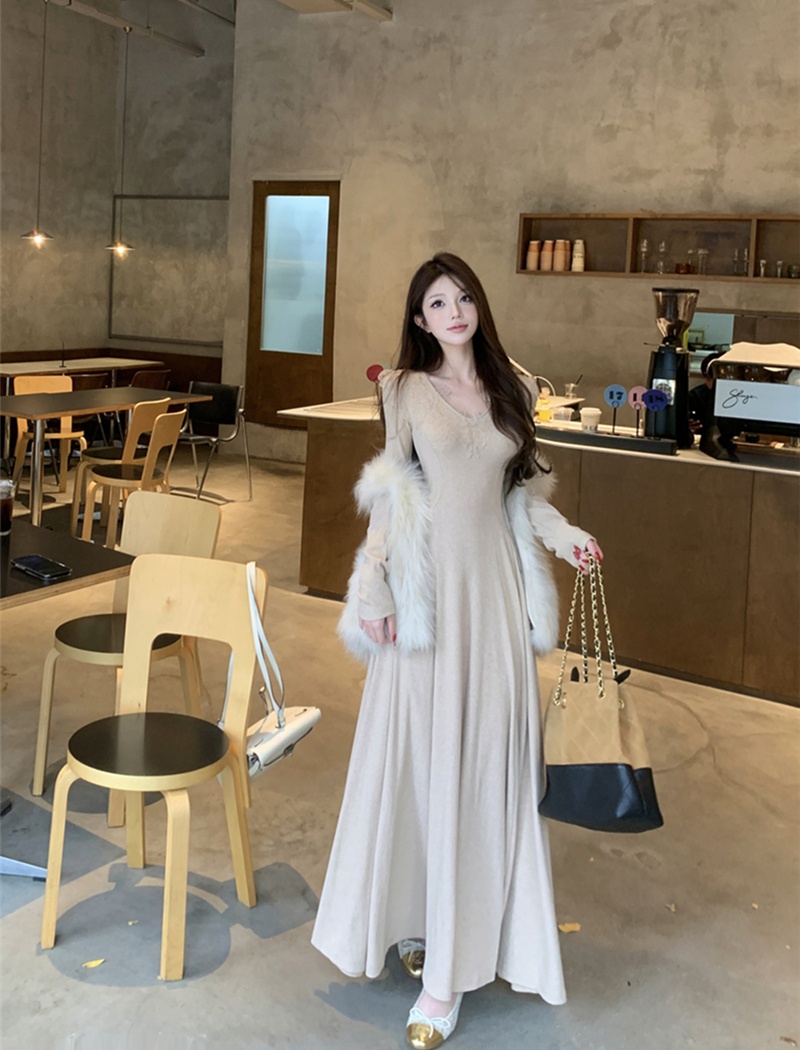 Sexy big skirt long dress slim lace dress for women