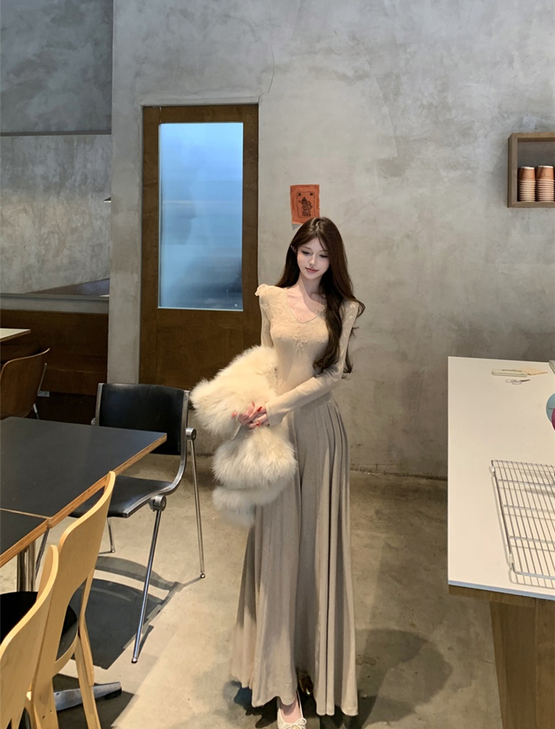 Sexy big skirt long dress slim lace dress for women