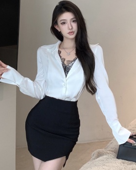 Long sleeve short skirt package hip shirt for women