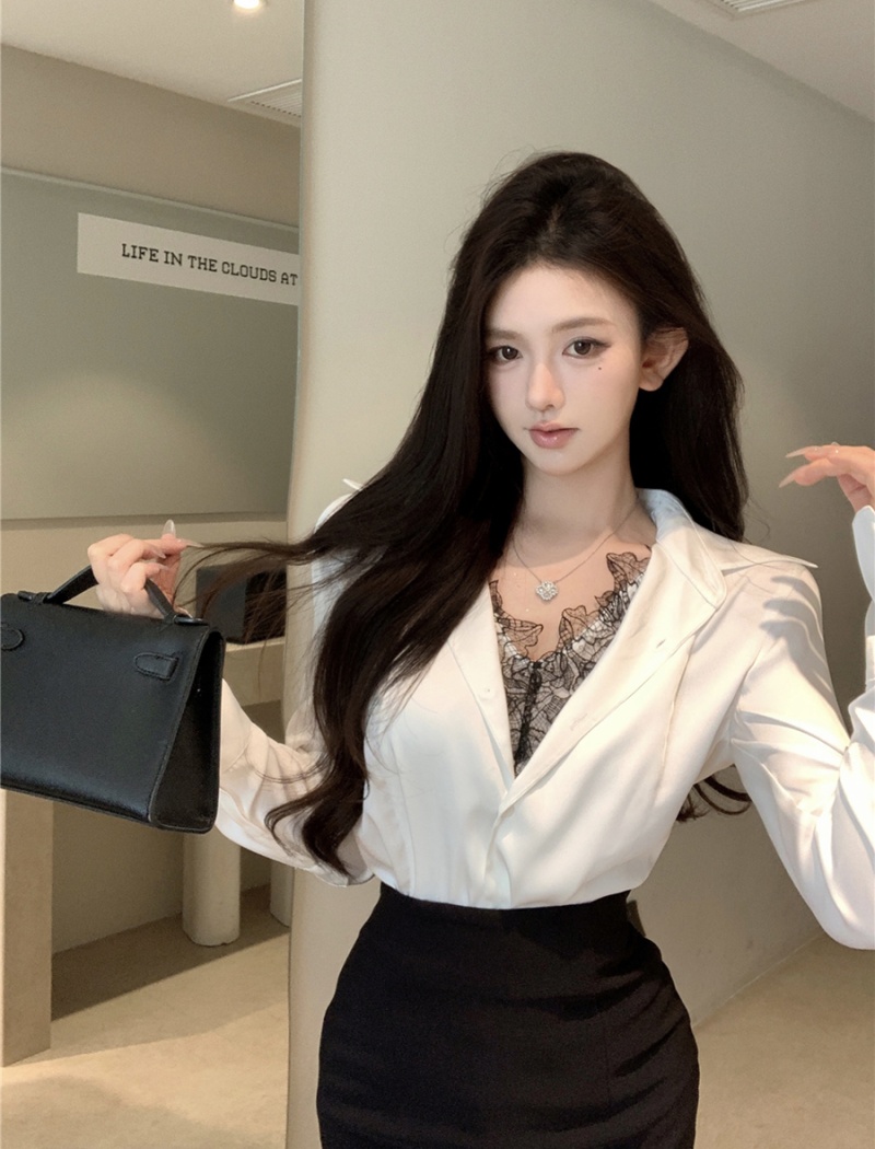 Long sleeve short skirt package hip shirt for women