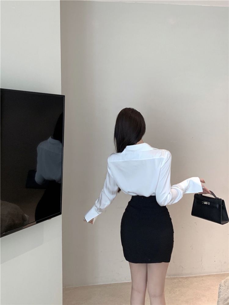 Long sleeve short skirt package hip shirt for women