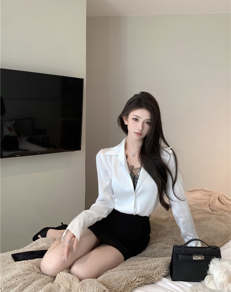 Long sleeve short skirt package hip shirt for women