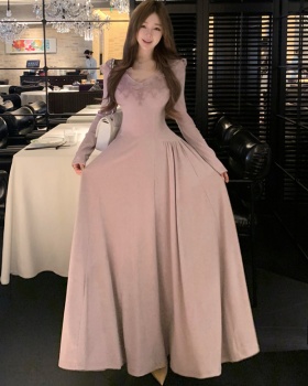 Slim pinched waist long dress retro dress for women