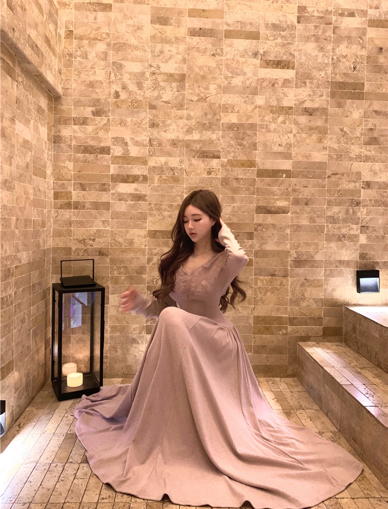 Slim pinched waist long dress retro dress for women