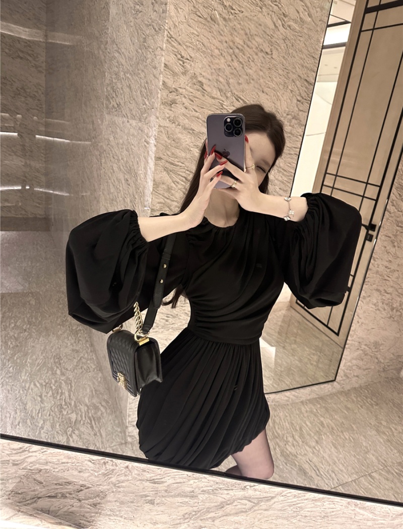 Spring fold lantern sleeve long sleeve dress for women