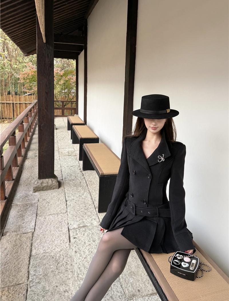 Pinched waist slim dress woolen business suit for women