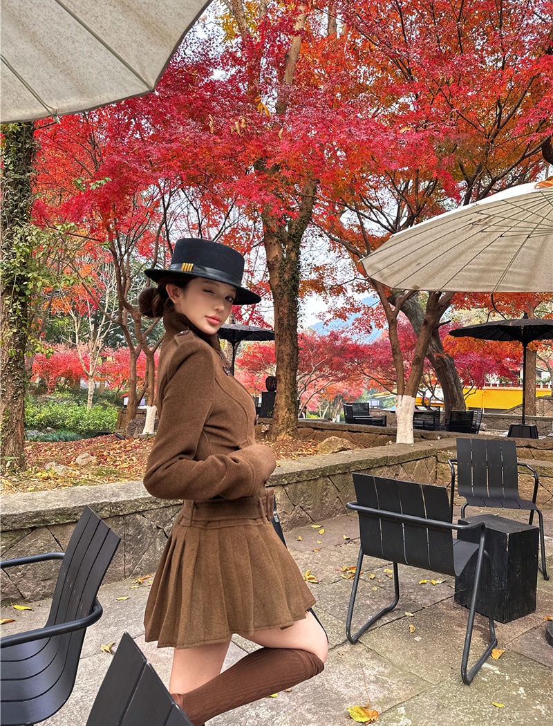 Pinched waist slim dress woolen business suit for women