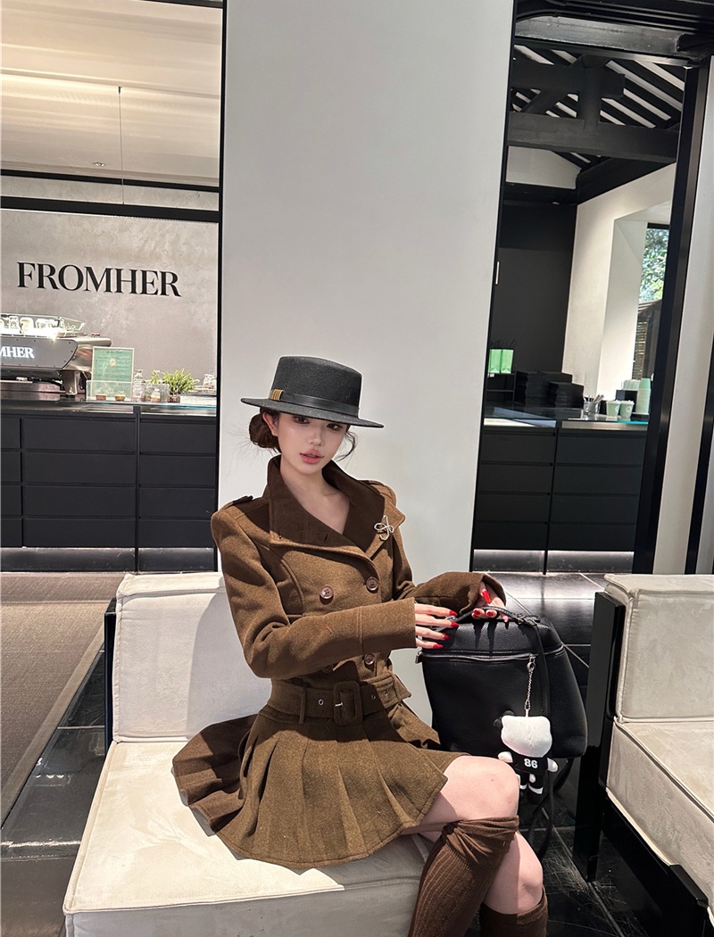 Pinched waist slim dress woolen business suit for women