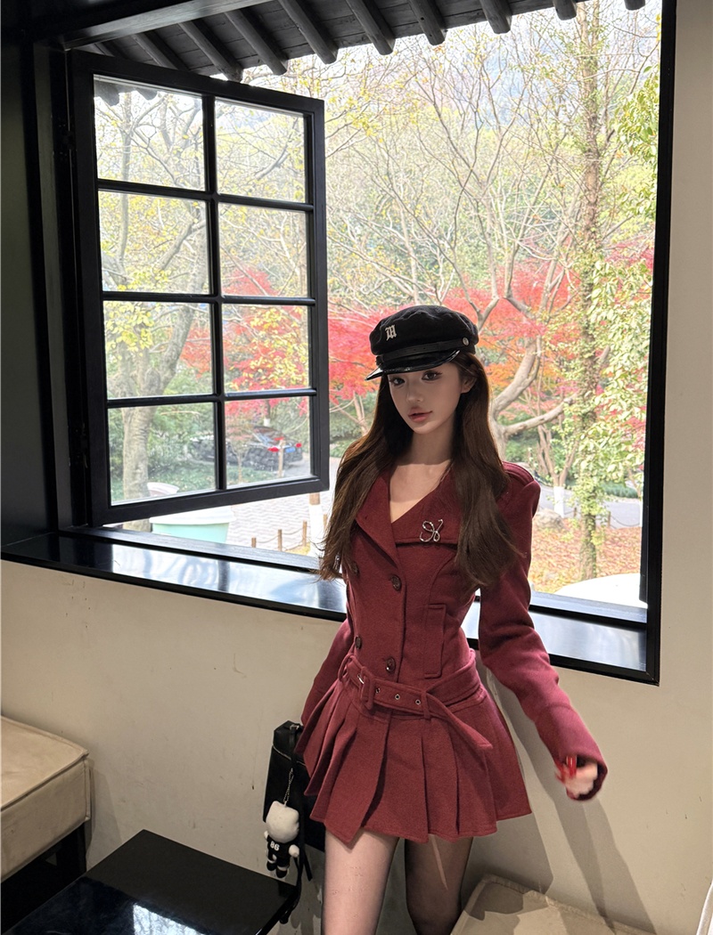 Pinched waist slim dress woolen business suit for women